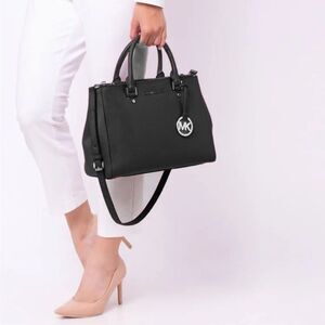 Michael Kors Sutton Medium Saffiano Leather Satchel in Black